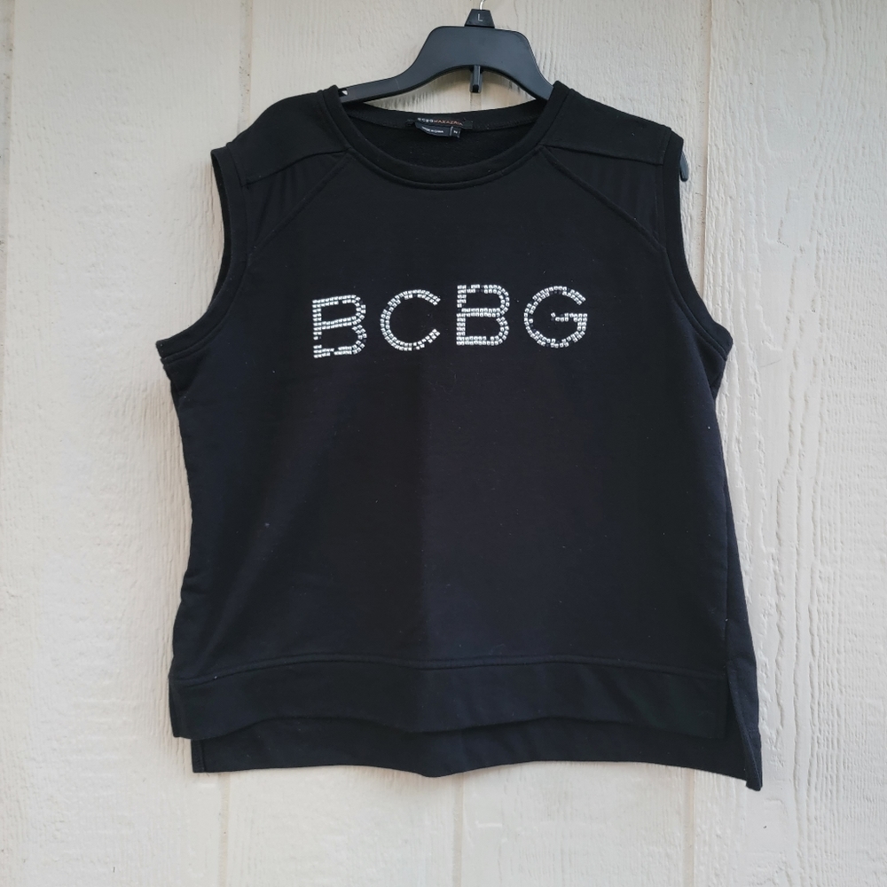 bcbgmaxazria black embellished sleeveless top wmns sz med spell out